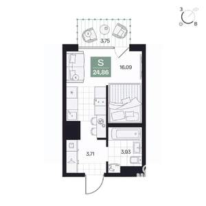 Студия квартира, вторичка, 25м2, 4/10 этаж