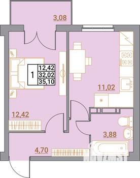1-к квартира, вторичка, 35м2, 3/5 этаж