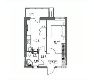 1-к квартира, вторичка, 38м2, 13/19 этаж