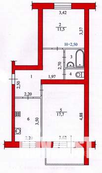 2-к квартира, вторичка, 52м2, 3/5 этаж