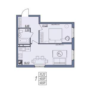 1-к квартира, вторичка, 40м2, 1/8 этаж