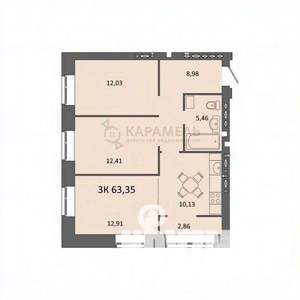 3-к квартира, вторичка, 63м2, 8/9 этаж