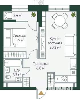 1-к квартира, вторичка, 44м2, 20/24 этаж