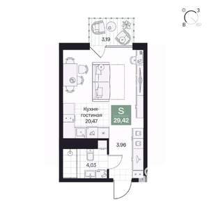 Студия квартира, вторичка, 29м2, 2/10 этаж