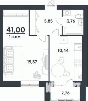 1-к квартира, строящийся дом, 41м2, 1/5 этаж