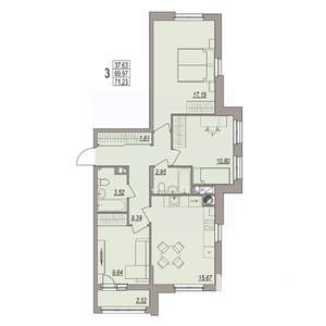 3-к квартира, вторичка, 71м2, 5/6 этаж