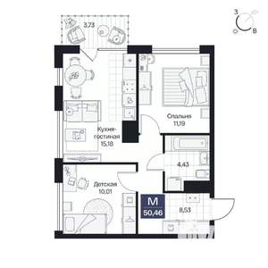 2-к квартира, вторичка, 50м2, 4/8 этаж