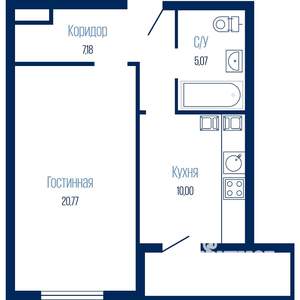 1-к квартира, строящийся дом, 47м2, 2/19 этаж