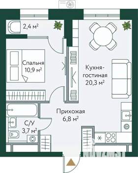 1-к квартира, вторичка, 44м2, 19/24 этаж