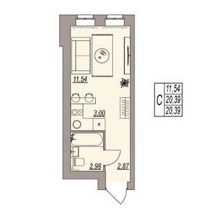 Студия квартира, вторичка, 20м2, 2/3 этаж