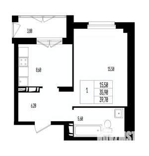 Студия квартира, вторичка, 40м2, 4/17 этаж