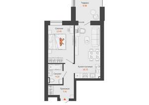 1-к квартира, строящийся дом, 47м2, 4/6 этаж