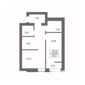 2-к квартира, вторичка, 52м2, 9/10 этаж