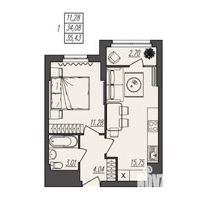 1-к квартира, вторичка, 35м2, 4/17 этаж