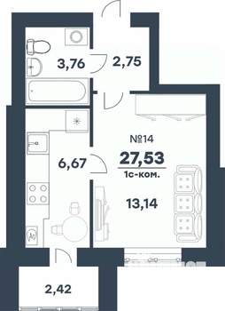 1-к квартира, строящийся дом, 28м2, 5/5 этаж