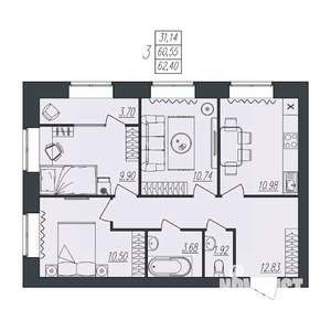 3-к квартира, вторичка, 62м2, 10/10 этаж