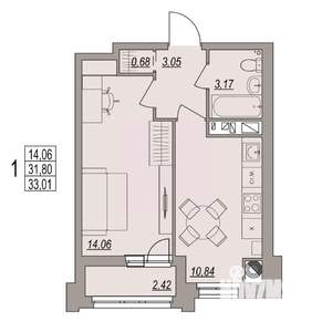 1-к квартира, вторичка, 33м2, 3/6 этаж