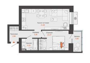 1-к квартира, строящийся дом, 46м2, 6/8 этаж