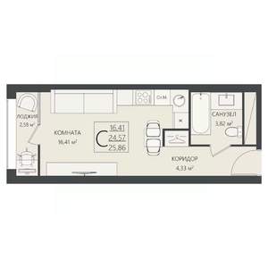 Студия квартира, вторичка, 26м2, 6/17 этаж