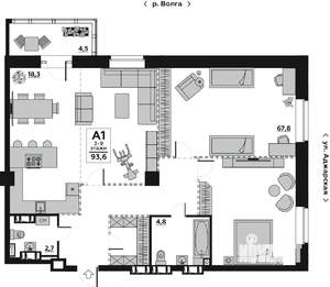 1-к квартира, вторичка, 94м2, 6/20 этаж