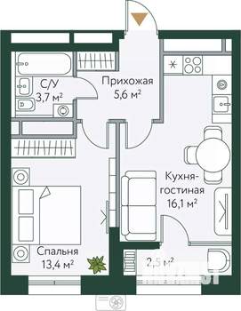 1-к квартира, вторичка, 41м2, 22/24 этаж