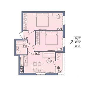 2-к квартира, вторичка, 50м2, 2/10 этаж