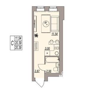 Студия квартира, вторичка, 20м2, 3/3 этаж