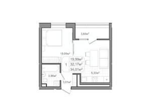 1-к квартира, вторичка, 34м2, 1/9 этаж