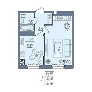 1-к квартира, вторичка, 31м2, 3/10 этаж