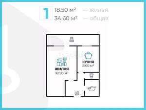 1-к квартира, вторичка, 35м2, 5/9 этаж