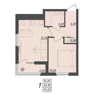 1-к квартира, вторичка, 35м2, 1/10 этаж