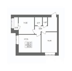 2-к квартира, вторичка, 61м2, 1/10 этаж
