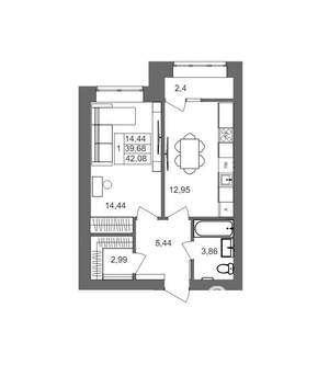1-к квартира, вторичка, 42м2, 6/10 этаж