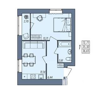 1-к квартира, вторичка, 37м2, 4/8 этаж
