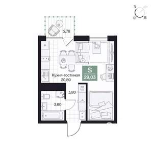 Студия квартира, вторичка, 29м2, 5/9 этаж