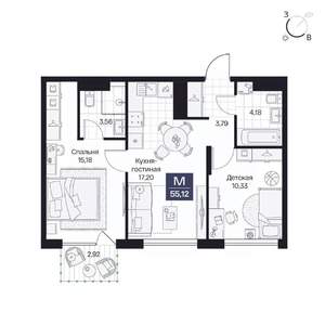 2-к квартира, вторичка, 55м2, 6/8 этаж