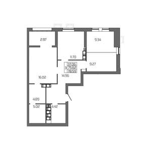3-к квартира, вторичка, 79м2, 22/24 этаж