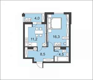 1-к квартира, вторичка, 45м2, 7/17 этаж