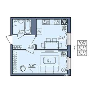 1-к квартира, вторичка, 32м2, 4/10 этаж