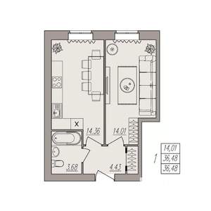 1-к квартира, вторичка, 36м2, 2/3 этаж