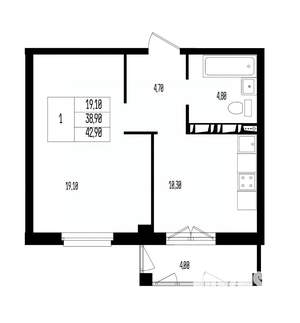 Студия квартира, вторичка, 43м2, 17/17 этаж