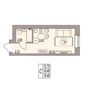 Студия квартира, вторичка, 19м2, 2/3 этаж