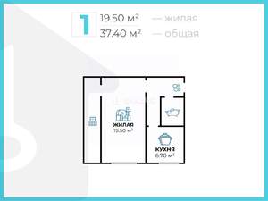 1-к квартира, вторичка, 37м2, 6/9 этаж