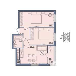 2-к квартира, вторичка, 49м2, 4/10 этаж