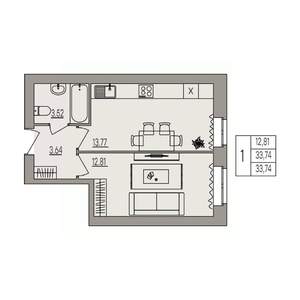 1-к квартира, вторичка, 34м2, 1/3 этаж