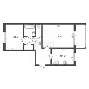 2-к квартира, вторичка, 52м2, 5/5 этаж