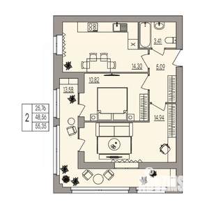 2-к квартира, вторичка, 55м2, 3/3 этаж