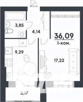 1-к квартира, строящийся дом, 36м2, 2/4 этаж