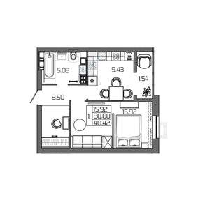 1-к квартира, вторичка, 40м2, 22/24 этаж