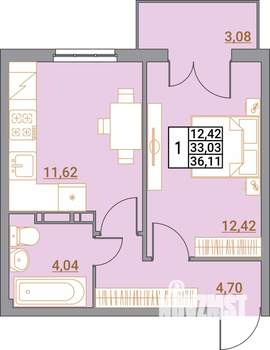 1-к квартира, вторичка, 36м2, 4/5 этаж